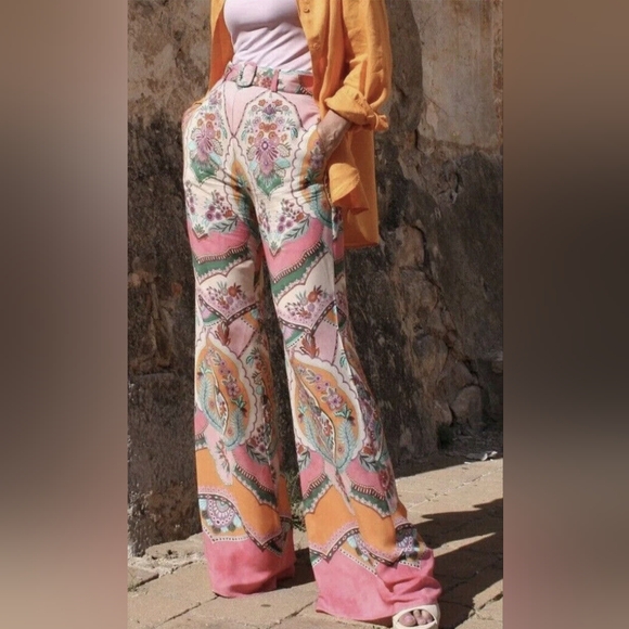 Zara Pants - ZARA WOMAN NWT SS22 PINK PALAZZO PRINTED PANTS WITH BELT